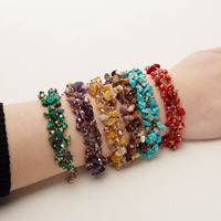 Bracelet bohème coloré en pierres naturelles, fait main, multi-couches, en gravier naturel et cristaux