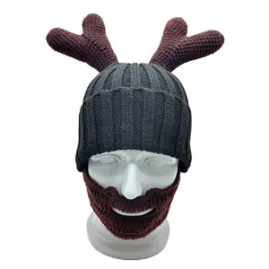 Inverno Quente Chapéu Artesanal Malha Presente De Halloween Engraçado Festa Bonés Natal Antlers Beard Beanie Hat