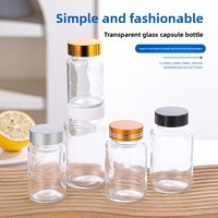 Flacon en verre transparent à large ouverture, multi-spécifications, qualité alimentaire, pour produits de santé et médicaments, idéal pour 3-7 gélules de Cordyceps en poudre