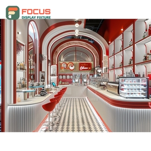 เคาน์เตอร์บริการคาเฟ่แบบครบวงจร พร้อมหน้าต่างกระจกใสสำหรับจัดแสดงขวดน้ำเชื่อม และเคาน์เตอร์บริการร้านคั่วกาแฟ - Product Image 5