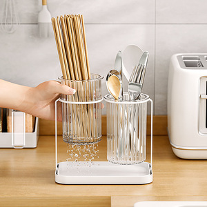 Round Chopstick Holder With Tray See Through Multipurpose Draining Rack For Kitchen Utensil Storage - Product Image 2