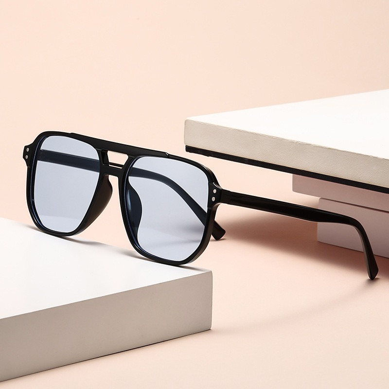 Black frame with blue lenses