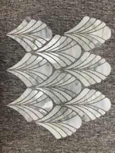 Mosaïque de verre teinté découpée à la main de style <span class=keywords><strong>Art</strong></span> déco de luxe, <span class=keywords><strong>motif</strong></span> plume en forme d'éventail, pour crédence de cuisine et décoration murale de salle de bain - Product Image 5