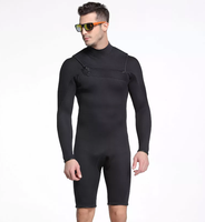 Wetsuit Selancar DIVESTAR Custom 2/2MM Lengan Panjang Kaki Pendek Resleting Dada Bahan Neoprene