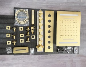 Sang Trọng 500*360Mm Giấu Brass Tắm Kit Chải Vàng Nóng Lạnh Hiển Thị Kỹ Thuật Số LED Chiếu Sáng Đánh Bóng Máy Bay Phản Lực Cho Căn Hộ - Product Image 6