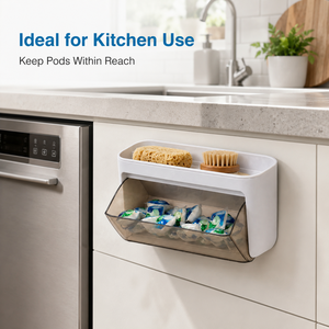 Distributeur mural de capsules de lessive avec couvercle transparent, <span class=keywords><strong>support</strong></span> pour dosettes de détergent, boîte de rangement gain de place pour tablettes avec étagère supérieure - Product Image 3