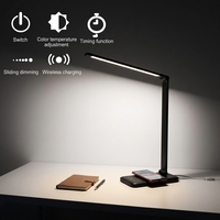 Lampe de bureau LED moderne européenne simple avec charge sans fil, pliable, flexible, protection des yeux, luminosité réglable par toucher, carrée en métal
