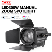 Projecteur LED Fresnel 300W 24K sans scintillement, CRI 95 élevé, DMX512, zoom manuel, refroidissement silencieux, éclairage de scène pour auditorium