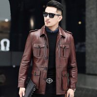 Manteau d'automne et d'hiver en cuir véritable pour hommes, en cuir de vachette, Slim-fit Biker Suit Hunting Trendy