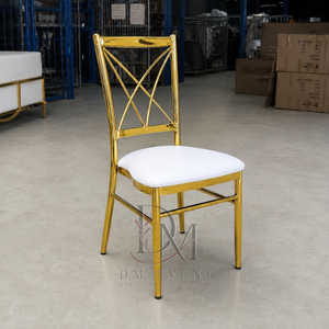 Narrow X Cross Back Gold Stainless Steel Wedding <b>Chair</b> with <b>White</b> Cushion for Banquet and Hotel Events Wholesale Seating - Product Image 2