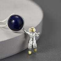 Prix de gros pur S925 argent Sterling pierre précieuse naturelle Lapis Space Odyssey pendentifs chaîne de charme collier femmes bijoux fins