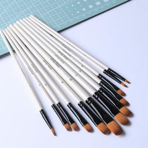 Ensemble de pinceaux d'artiste SHENGCHENG, 12 pièces, manche en bois blanc nacré, poils en nylon bicolores, pointes rondes/angulaires/pointues pour acrylique, huile, aquarelle - Product Image 5