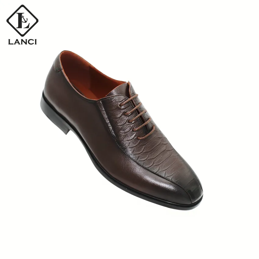 LANCI Factory Hot Sale Men Formal Shoes Genuine Leather Handmade Dress Shoes & Oxfords Brown