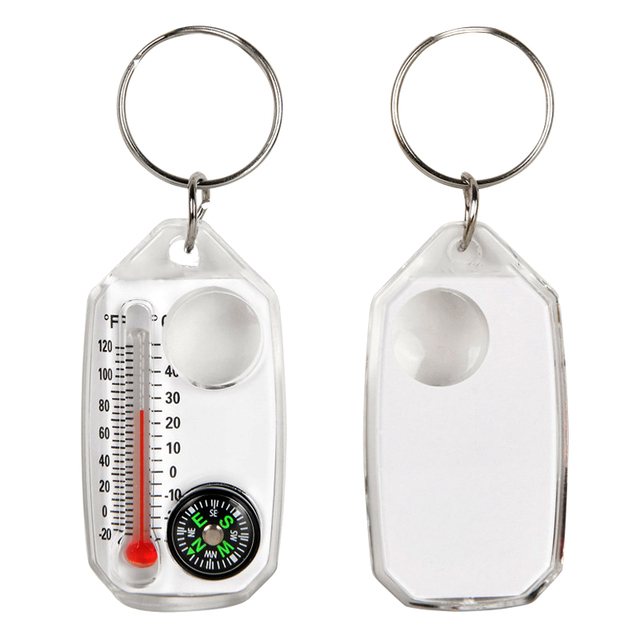 Portable Multifunctional Survival Carabiner Thermometer Lightweight Compass with Magnifier