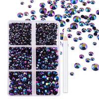 Blinginbox Grosir 2000PCS Rhinestone Jelly AB dalam Kotak SS6-SS30, Penyimpanan 6-Grid untuk Perhiasan, Sepatu, dan Dekorasi Cangkir