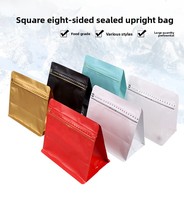 Sacs d'emballage personnalisés refermables en plastique mat avec fermeture éclair, soufflet à 8 côtés et fond plat, pour café, 150g, 250g, 500g, avec valve