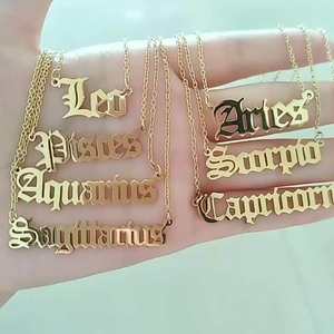 YWLY 18K chapado en oro de acero inoxidable impermeable horóscopo colgante antiguo inglés letra placa de identificación joyería 12 signo del zodiaco collar - Product Image 4