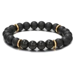 Natural stone lovers jewelry black agate personality punk beaded bracelet for male and female students