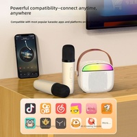 Machine de karaoké portable avec système audio, batterie intégrée, rechargeable par USB, 2 microphones portatifs