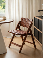 Chaise de salle à manger vintage en bois massif de style mid-century, tabouret pliant avec revêtement en cuir PU, durable et portable pour les petits meubles de maison