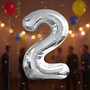 Palloncino Foil Numero 2 Argento Metallizzato Party Love 100cm per Feste di Compleanno Bambini - Product Image 3