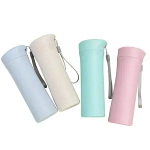 Portable 450ml Eco-Friendly Wheat Straw Reusable Coffee Cup With Lid Customizable BPA Free Water Bottle