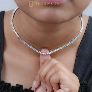 שרשרת צ'וקר טניס יהלומים מעבדה בגזרת באגט 10 קראט, 14 קראט ופלטינה - תכשיט שרשרת נוצץ בחיתוך אמרלד לנשים, מתנה - Product Image 3