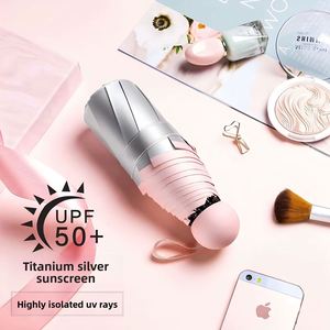 Titanium Silver Dual-Use Women's Folding Umbrella Sun Rain Protection Travel Modern Design 8Ribs <b>Pocket</b> Parasol Fully Shading - Product Image 3