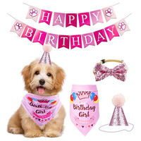 Vente en gros de bandana d'anniversaire pour chien, ensemble de bannières et de ballons, accessoires de fête d'anniversaire pour chien