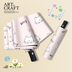 Ombrello Pieghevole a 8 Stecche con Apertura e Chiusura Automatica, Stampa Gatto, Rivestimento Nero, Personalizzabile con Logo, Prezzo all'Ingrosso, per Donne e Studenti - Product Image 5