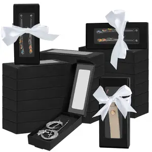 Venta al por mayor caja de embalaje personalizada caja de embalaje de joyería con ventana transparente caja de regalo de fiesta negra para llavero joyería