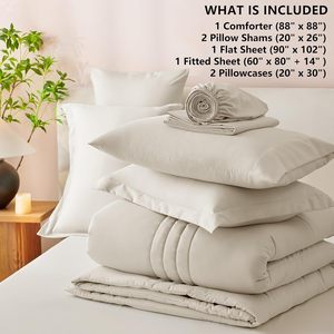 All Seasons Luxury Queen Size Comforter <strong>Sets</strong> 7 Piece Soft <strong>Bedding</strong> <strong>Set</strong> <strong>Beige</strong> Comforter <strong>Set</strong> with Sheets - Product Image 6