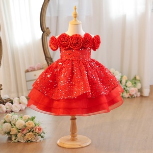 Vestito da Principessa <span class=keywords><strong>Rosso</strong></span> con Paillettes per Bambine, Abito Formale Tutu per Feste di Compleanno, Abbigliamento per Bambine di 1 Anno - Product Image 5
