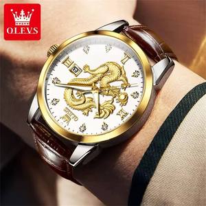 Reloj de Cuarzo 3619 de Marca Superior para Hombre, Diseño de Dragón, Correa de Cuero Original, Resistente al Agua, con Fecha, Estilo Ejecutivo - Product Image 4