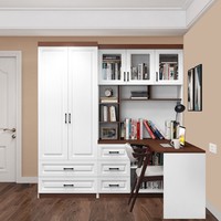 Ensemble de chambre à coucher moderne et minimaliste personnalisé pour petite chambre, avec armoire, bureau d'angle et bibliothèque intégrés, en bois, pour enfants