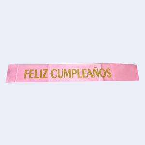 Banda de Feliz Cumpleaños de Plástico Rosa con Letras Doradas, Reutilizable, Decoración Elegante para Fiestas, Uso en Interiores, Bolsa de 12 Piezas - Product Image 1