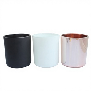 Venta al por mayor, recipiente para velas, fondo redondo, <span class=keywords><strong>Cambridge</strong></span>, 15oz, tarros vacíos para velas blancos y negros mate con tapas para hacer velas - Product Image 1