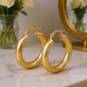 Orecchini a cerchio placcati in oro Reyzon, lega di zinco, stile classico, gioielli di moda unisex E4452 - Product Image 2