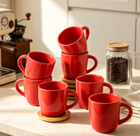 Lot de 6 tasses et mugs à expresso en céramique noire mate style nordique avec soucoupes en bois, logo personnalisé, empilables, compatibles micro-ondes, idéal pour cadeau