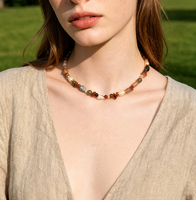 Collier tendance en pierres précieuses colorées, style bohème, perles naturelles baroques, pierre de soleil, agate, collier de perles en pierre naturelle