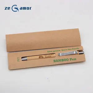 2022 Bamboo Pen Custom Logo Printed Paper Pouch Jumbo Parker Refill Wood Laser Engrave ECO Ball Pens With Metal Clip Free Sample