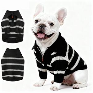 Schwarz-Weiß Gestreiftes Fell-Haustierhemd Einfache Doppelseitige Jacquard-Strickware Welpenkleidung Direkter Hersteller - Product Image 1