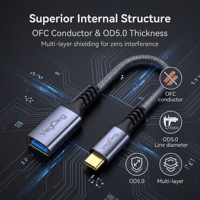 Adaptador VegGieg USB C 3.2 OTG de 10 Gbps, Carcasa de Aleación de Aluminio Gris Metálico con Cable OFC Trenzado de Malla Negra y Gris, Alta Velocidad Tipo C
