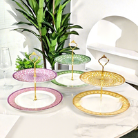 Plateau à gâteau à 2 niveaux en porcelaine fine de luxe, plateau de service en céramique pour desserts et fruits, idéal pour mariages, hôtels, restaurants, vente en gros