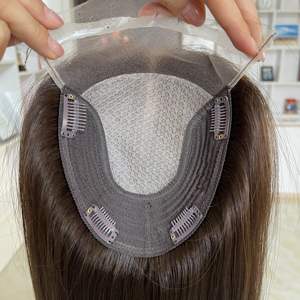 Topper de Cabello Humano Europeo con Base de Seda Anudada a Mano de 6x6.5 para Mujer, Color Chocolate, con Clip, Nudos Invisibles, Aspecto Natural - Product Image 3