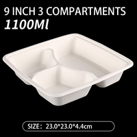 Contenant alimentaire jetable en bagasse de canne à sucre, carré, 3 et 4 compartiments, vaisselle biodégradable