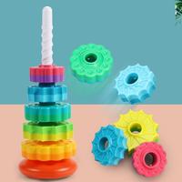 Juguete de torre giratoria arcoíris para bebés, con música, apilable, para educación temprana, desarrollo de la inteligencia y rompecabezas.