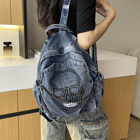 Sac à dos en jean punk avec rivets et chaînes, grande capacité, pour hommes et femmes, avec fermeture éclair, collection 2026