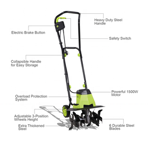 VERTAK Motoculteur électrique <span class=keywords><strong>1500W</strong></span>, largeur de travail 400mm et profondeur de travail 220mm, cultivateur 24 lames pour la culture du sol de jardin - Product Image 2