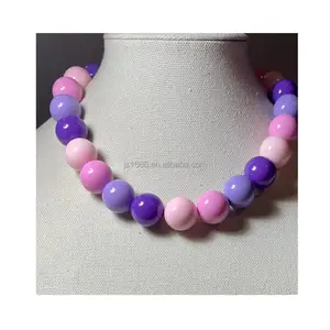 RTS venta al por mayor púrpura y rosa Bubblegum cuentas diseño Collar para niña mujer 20mm acrílico cuentas redondas collar regalo de cumpleaños